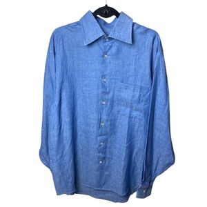 Bernini Blue 100% Linen Vintage Button Down 17|43